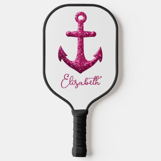 Roze Sparkle Glitter Nautisch Zeilanker Naam Pickleball Paddle (Achterkant)