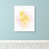 Roze Sparkle Gold Eenhoorn Canvas Afdruk (Insitu (Houten vloer))
