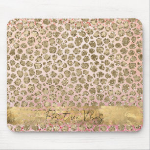 Roze Sparkle Gold Leopard Print Muismat