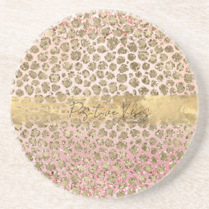 Roze Sparkle Gold Leopard Print Zandsteen Onderzetter