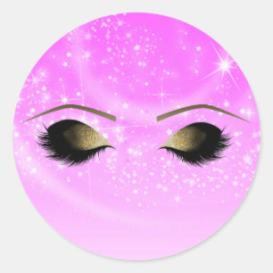 Roze Sparkle Gold Makeup Eyelashes Aangepast Ronde Sticker