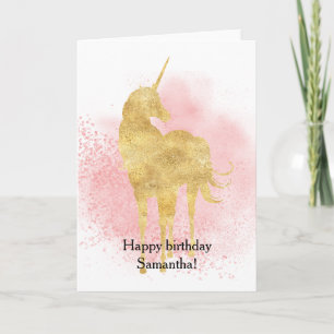 Roze Sparkle Gouden Eenhoorn Verjaardag Kaart