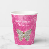 Roze Sparkle Jeweled Butterfly Papieren Bekers (Voorkant)