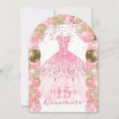 Roze Sparkle Jurk Quinceañera Ballon Uitnodiging (Voorkant)