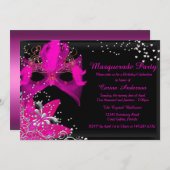 Roze Sparkle Masquerade Birthday Uitnodiging (Voorkant / Achterkant)