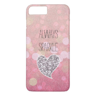 Roze sparkle Silver Glitter Heart iPhone 8 Plus / 7 Plus Hoesje
