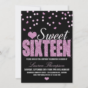Roze Sparkle Sweet 16 Party-uitnodigingen Kaart