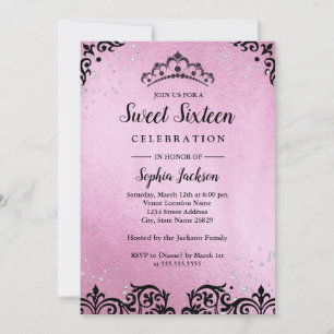 Roze Sparkle Tiara Damask Sweet Sixteen Kaart
