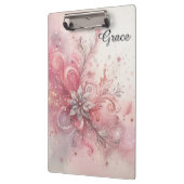 Roze Sparkle Zilveren Glitter Bloem Gepersonalisee Klembord (Links)