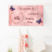 Roze Sparkly Butterfly op maat 16th Birthday Spandoek (Insitu)