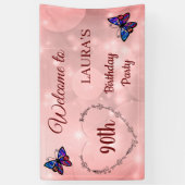 Roze Sparkly Butterfly op maat van 90th Birthday Spandoek (Verticaal)