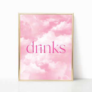 Roze Sparkly Clouds Drinken Tafelteken Poster