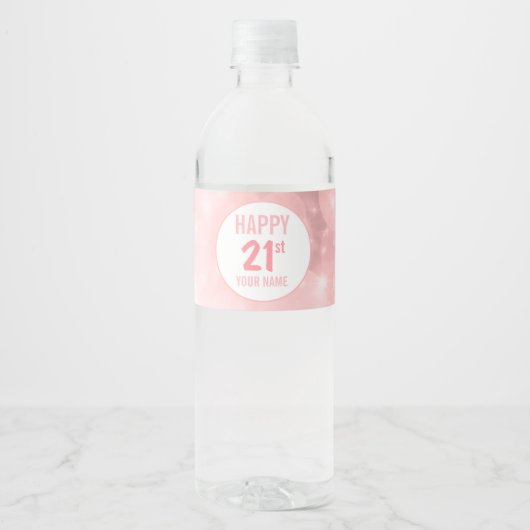 Roze Sparkly eenentwintigste verjaardag Waterfles Etiket (Voorkant)