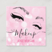 Roze Sparkly Make-up Artiest Glamour Bokeh Sequin  Vierkante Visitekaartje (Voorkant)