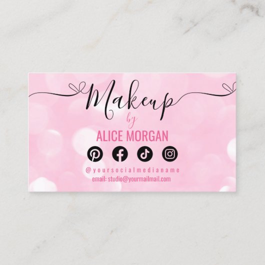 Roze Sparkly Make-up Artiest Glamour Bokeh Sequin Visitekaartje (Achterkant)