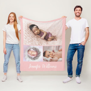 Roze, speciaal voor baby's uitgeruste naam & 3 Fot Fleece Deken