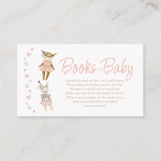 Roze speelgoed rustiek Baby shower Breng een boek Informatiekaartje (Voorkant)