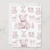 Roze Speelgoed Toile De Jouy Baby shower Kaart (Achterkant)