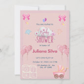 Roze speelse babyshower uitnodiging (Voorkant)