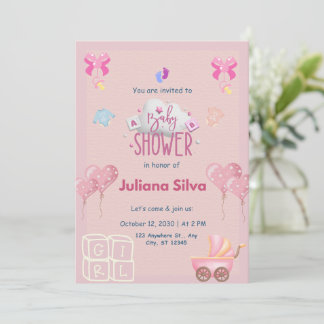 Roze speelse babyshower uitnodiging