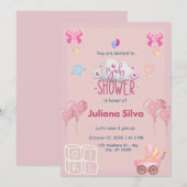 Roze speelse babyshower uitnodiging (Voorkant / Achterkant)