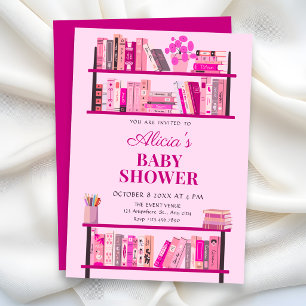 Roze speelse boeken baby shower kaart
