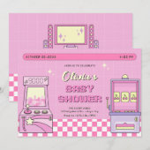 Roze spel arcade baby shower kaart (Voorkant / Achterkant)