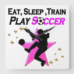 ROZE SPELEN VOETBAL ONTWERP VIERKANTE KLOK