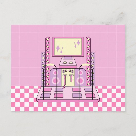 Roze Speler Arcade Dansmachine Briefkaart (Voorkant)
