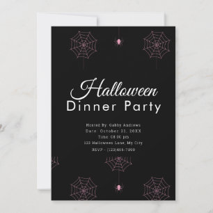 Roze Spinnen en Spiderwebs Halloween Dinner Party Kaart