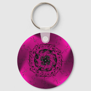 Roze spiraalvormig patroon sleutelhanger