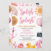 Roze Splish Beach Bash Verjaardag Kaart (Voorkant / Achterkant)