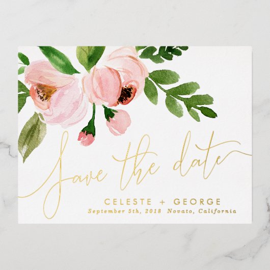 roze spoelbruine elegant behalve datum folie feestdagen briefkaart (Voorkant)