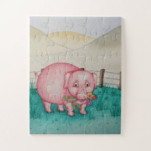 Roze spoelkleurig met kleurrijke boerderijen legpuzzel