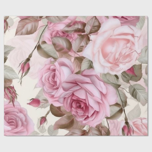  roze spoelrozen cadeaupapier (Vlak)