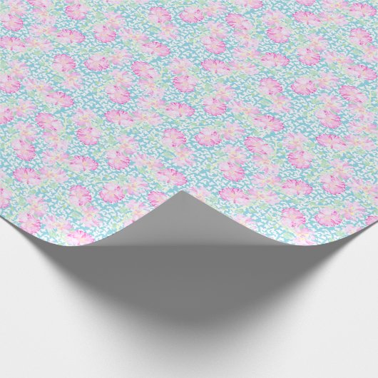 roze spoelrozen, witte vlinderblauw cadeaupapier (Hoek)