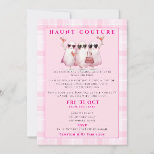Roze spook Halloween-feestuitnodiging Kaart