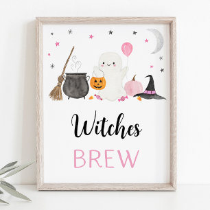 Roze Spook Halloween Heksen Brouwen Drinken Teken Poster