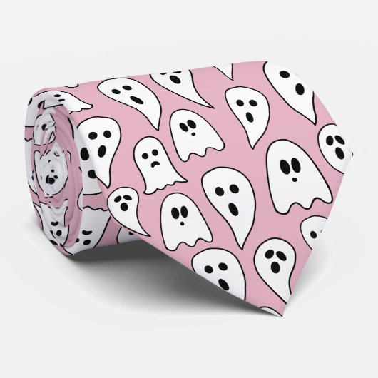 Roze spook Halloween Stropdas (Opgerold)