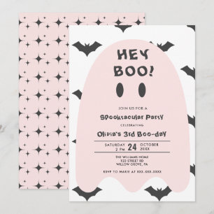 Roze spook Halloween verjaardagsuitnodiging voor e Kaart
