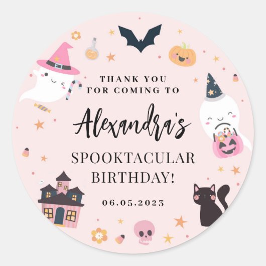 Roze Spooky Halloween Birthday Sticker (Voorkant)