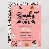 Roze Spooky One Halloween Verjaardagsuitnodiging Kaart (Voorkant / Achterkant)
