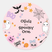 Roze Spooky One Schattige Ghost Halloween 1st Birt Ronde Sticker (Voorkant)