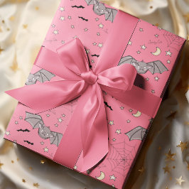 Roze Spooky Schattige Bats Halloween Cadeaupapier