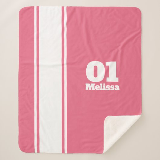 Roze sport Stripe Monogram Sherpa Blanket Sherpa Deken (Voorkant)