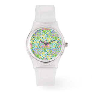 Roze Sportief horloge met Primroses Pattern