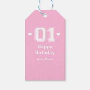 Roze sportieve 01 1e verjaardag baby shower cadeau cadeaulabel