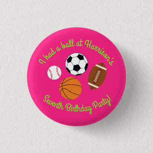 Roze Sportverjaardagsfeestje Ronde Button 3,2 Cm