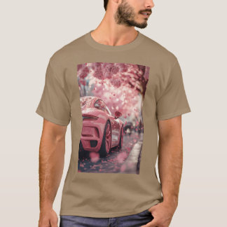 Roze sportwagen Kersenbloesem retro T-shirt