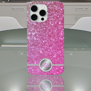 Roze sprankelende glitter monogram telefoonhoes iPhone 15 pro max hoesje